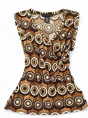 Vintage Y2K Grace Elements Mod Faux Wrap Top Size M 🤎 retro 70s revival